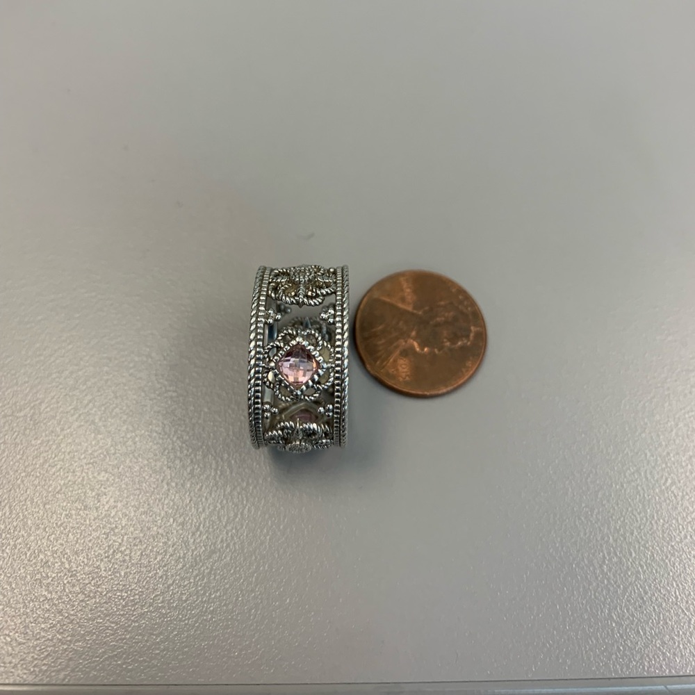 Judith Ripka SS and pink topaz with CZ size 7 ring